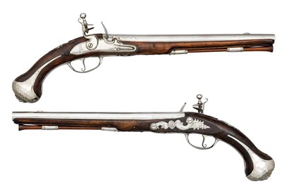 Lot 455 - A PAIR OF 14 BORE NORTH EUROPEAN FLINTLOCK HOLSTER PISTOLS, CIRCA 1700-1710, NORTH GERMAN OR LOW COUNTRIES