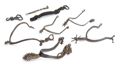 Lot 212 - FIVE ENGLISH ROWEL SPURS