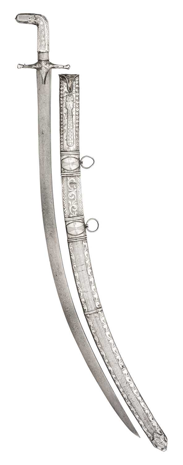 Lot 161 - AN ARAB SILVER-MOUNTED SWORD (SHAMSHIR),