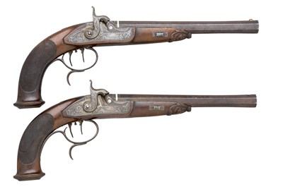 Lot 262 - **A PAIR OF 32 BORE BOHEMIAN PERCUSSION RIFLED TARGET PISTOLS BY MATTHIAS NOWOTNY