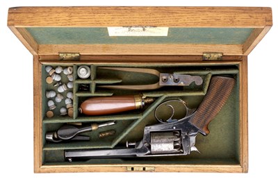 Lot 279 - A CASED 54 BORE ADAMS PATENT FIVE-SHOT DOUBLE ACTION PERCUSSION REVOLVER BY DEANE ADAMS & DEANE