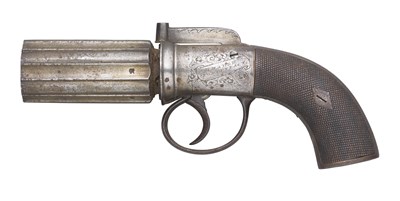 Lot 280 - A 22 BORE FIVE-SHOT PERCUSSION PEPPERBOX REVOLVER BY B. COGSWELL