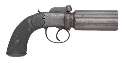 Lot 282 - A 50 BORE SIX-SHOT PERCUSSION PEPPERBOX REVOLVER