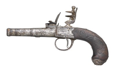 Lot 301 - A 54 BORE SILVER-MOUNTED FLINTLOCK POCKET PISTOL BY ALLEN