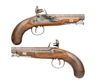 Lot 305 - A PAIR OF 32 BORE FLINTLOCK TRAVELLING PISTOLS BY WOOD