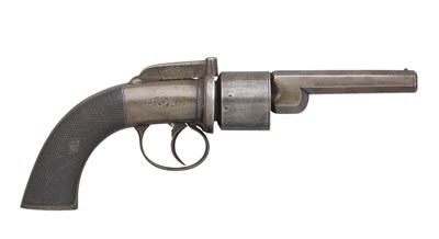 Lot 329 - **A 120 BORE SIX-SHOT SELF-COCKING TRANSITIONAL PERCUSSION REVOLVER SIGNED SMITH