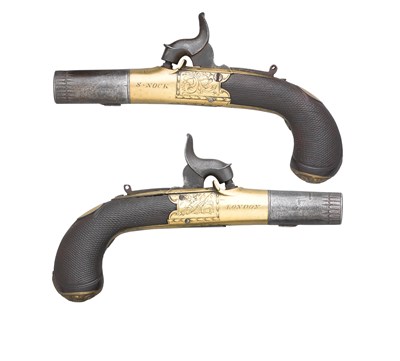 Lot 338 - **A PAIR OF 40 BORE PERCUSSION POCKET PISTOLS SIGNED S. NOCK