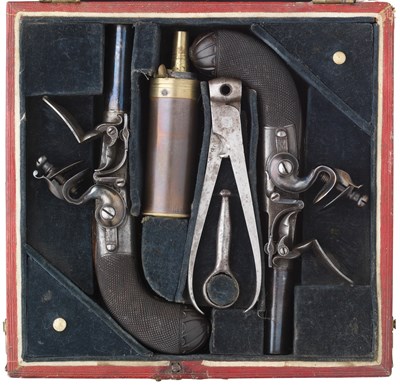 Lot 340 - **A PAIR OF 54 BORE FLINTLOCK POCKET PISTOLS BY HARVEY WALKLATE MORTIMER & CO.