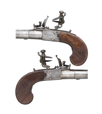 Lot 345 - **A PAIR OF 54 BORE FLINTLOCK SMALL POCKET PISTOLS BY KNUBLEY