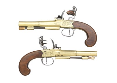 Lot 356 - A PAIR OF 32 BORE FLINTLOCK TRAVELLING PISTOLS SIGNED BUNNEY