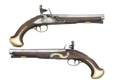 Lot 363 - **A PAIR OF 16 BORE FLINTLOCK HOLSTER PISTOLS BY WILLIAM (2) TURVEY