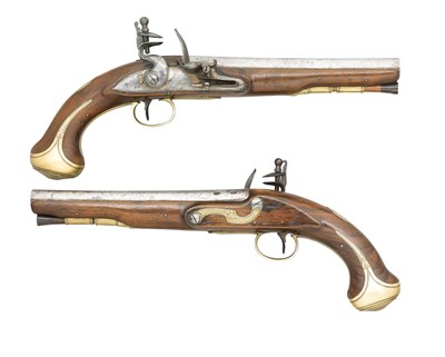 Lot 364 - A PAIR OF 20 BORE FLINTLOCK PISTOLS BY JOVER