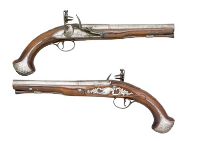 Lot 365 - A PAIR OF 18 BORE FLINTLOCK HOLSTER PISTOLS BY THEOPHILUS RICHARDS