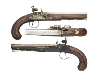 Lot 367 - **A PAIR OF 22 BORE FLINTLOCK PISTOLS BY KNUBLEY