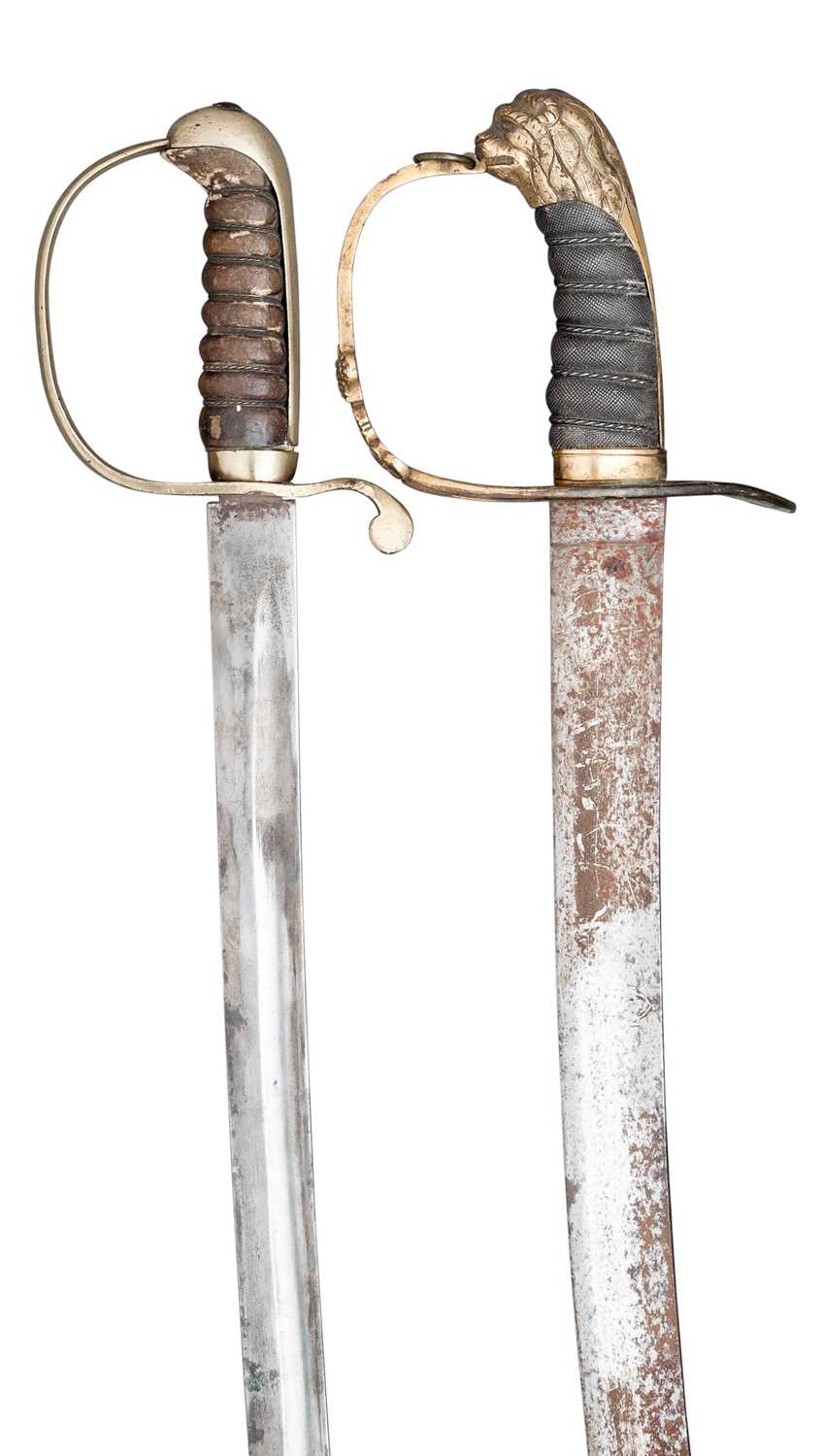 Lot 256 - AN 1803 PATTERN INFANTRY OFFICER'S SWORD AND A STIRRUP-HILTED SWORD