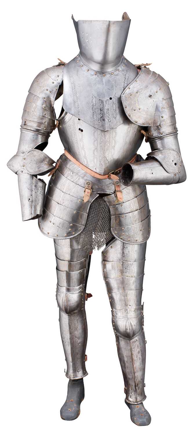 Lot 390 - A COMPOSITE NORTH ITALIAN CAP-A-PIE ARMOUR WITH LATER ETCHED AND GILT DECORATION