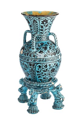 Lot 249 - A BOMBAY SCHOOL OF ART VASE ON STAND, INDIA, LATE 19TH CENTURY