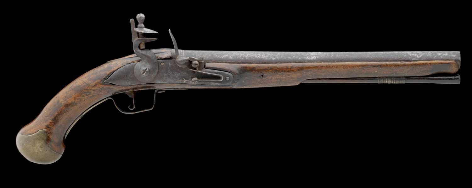 Lot 558 - A 20 BORE FLINTLOCK HOLSTER PISTOL BY JOSEPH BUCKMASTER