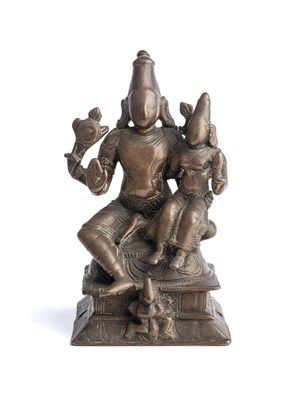 Lot 624 - A BRONZE SHRINE DEPICTING LAKSHMI-NARAYANA, SOUTH INDIA, CIRCA 17TH CENTURY