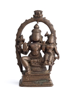 Lot 622 - A SMALL BRONZE LAKSHMI-NARAYANA SHRINE, SOUTH INDIA, CIRCA 18TH CENTURY