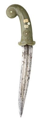 Lot 134 - â€¡ AN INDIAN JADE-HILTED DAGGER (KHANJAR)
