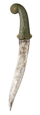 Lot 136 - â€¡ AN INDIAN GEM-SET JADE-HILTED DAGGER (KHANJAR)