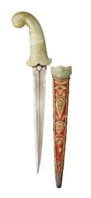 Lot 142 - â€¡ AN INDIAN JADE-HILTED DAGGER (KHANJAR)