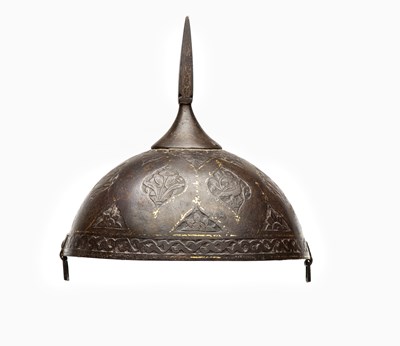 Lot 198 - AN UNUSUAL PERSIAN HELMET FOR A CHILD (KULAH KHUD)