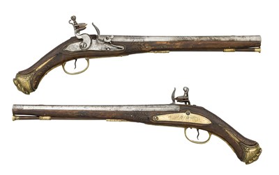 Lot 227 - A PAIR OF 16 BORE BALKAN FLINTLOCK HOLSTER PISTOLS