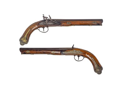Lot 234 - A PAIR OF 16 BORE BELGIAN HOLSTER PISTOLS FOR THE EASTERN MARKET