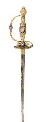 Lot 246 - A FINE FRENCH SMALL-SWORD WITH ENAMELLED AND GOLD CLOSE-PLATED SILVER HILT