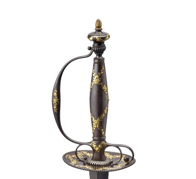 Lot 248 - A FINE AND RARE RUSSIAN SMALL-SWORD WITH GOLD-ENCRUSTED CHISELLED IRON HILT, TULA, CIRCA 1780-90