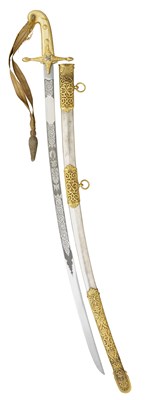 Lot 289 - ËœA GEORGE V 18TH HUSSARS MAMELUKE-HILTED OFFICER'S SWORD