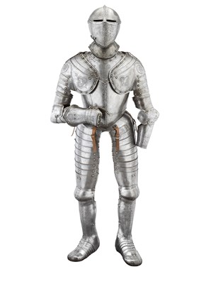 Lot 343 - A CAP-A-PIE FIELD ARMOUR WITH ETCHED DECORATION