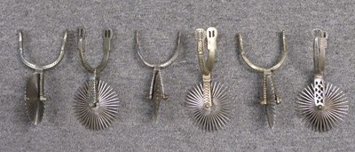Lot 398 - THREE PAIRS OF CHILEAN ROWEL SPURS