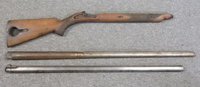 Lot 415 - A DETACHED 15 BORE BARREL AND STOCK FOR A PERCUSSION SPORTING RIFLE