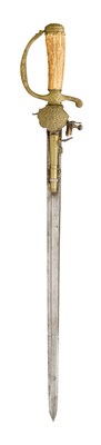 Lot 494 - A CONTINENTAL COMBINED HUNTING SWORD AND 130 BORE FLINTLOCK PISTOL