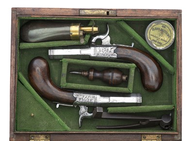 Lot 497 - A CASED PAIR OF PERCUSSION PISTOLS BY WILLIAMSON