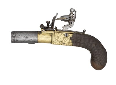 Lot 506 - A 50 BORE FLINTLOCK POCKET PISTOL SIGNED H NOCK