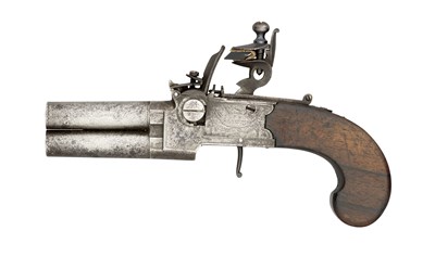 Lot 509 - â€¡ A 54 BORE OVER-AND-UNDER FLINTLOCK TAP-ACTION PISTOL BY JAMES STURMAN SEARLES