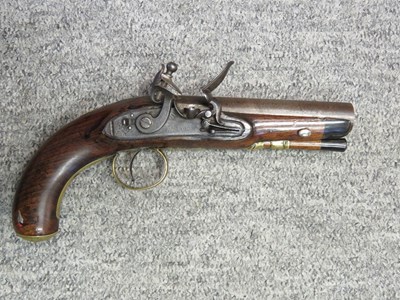 Lot 512 - A 14 BORE FLINTLOCK TRAVELLING PISTOL BY E & W BOND