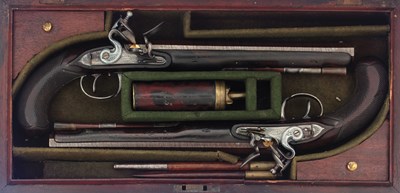 Lot 84 - A PAIR OF FLINTLOCK DUELLING PISTOLS BY LIMBERY