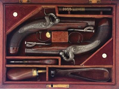 Lot 134 - a pair of irish percussion travelling pistols by trulock & sons