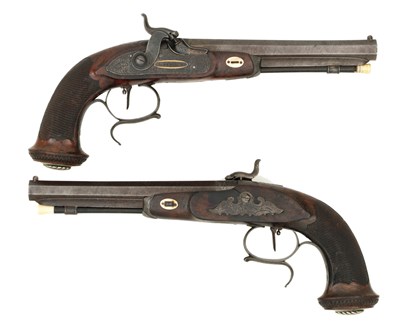 Lot 157 - a pair of liÃˆgois percussion target pistols by guillaume berleur