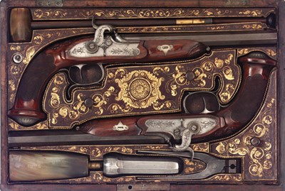Lot 159 - a fine pair of bohemian percussion duelling pistols by a.v.lebeda in praze