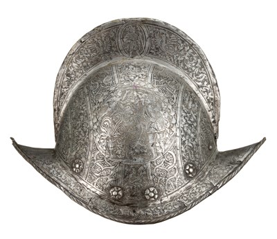 Lot 358 - A FINE GERMAN ETCHED COMB-MORION CIRCA 1580