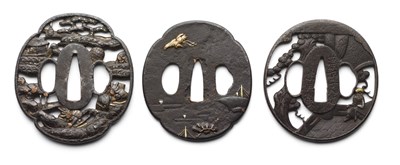 Lot 45 - A GROUP OF FIVE JAPANESE SWORD GUARDS (TSUBA)