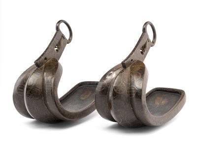 Lot 55 - A PAIR OF JAPANESE STEEL STIRRUPS (ABUMI BATTO)