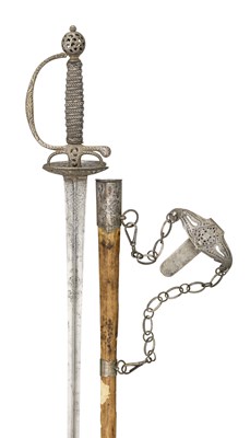 Lot 208 - A FRENCH SMALL-SWORD WITH CHISELLED IRON HILT