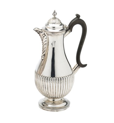 Lot 162 - AN EDWARDIAN SILVER HOT WATER JUG, HAWKSWORTH, EYRE & CO. LTD., LONDON, 1905